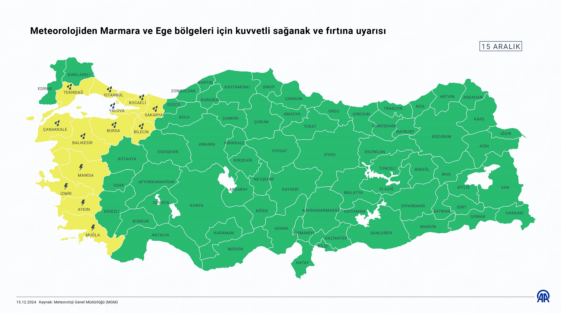 Marmara'nın güneyi, Ege, Batı Akdeniz ve Orta Karadeniz için fırtına uyarısı