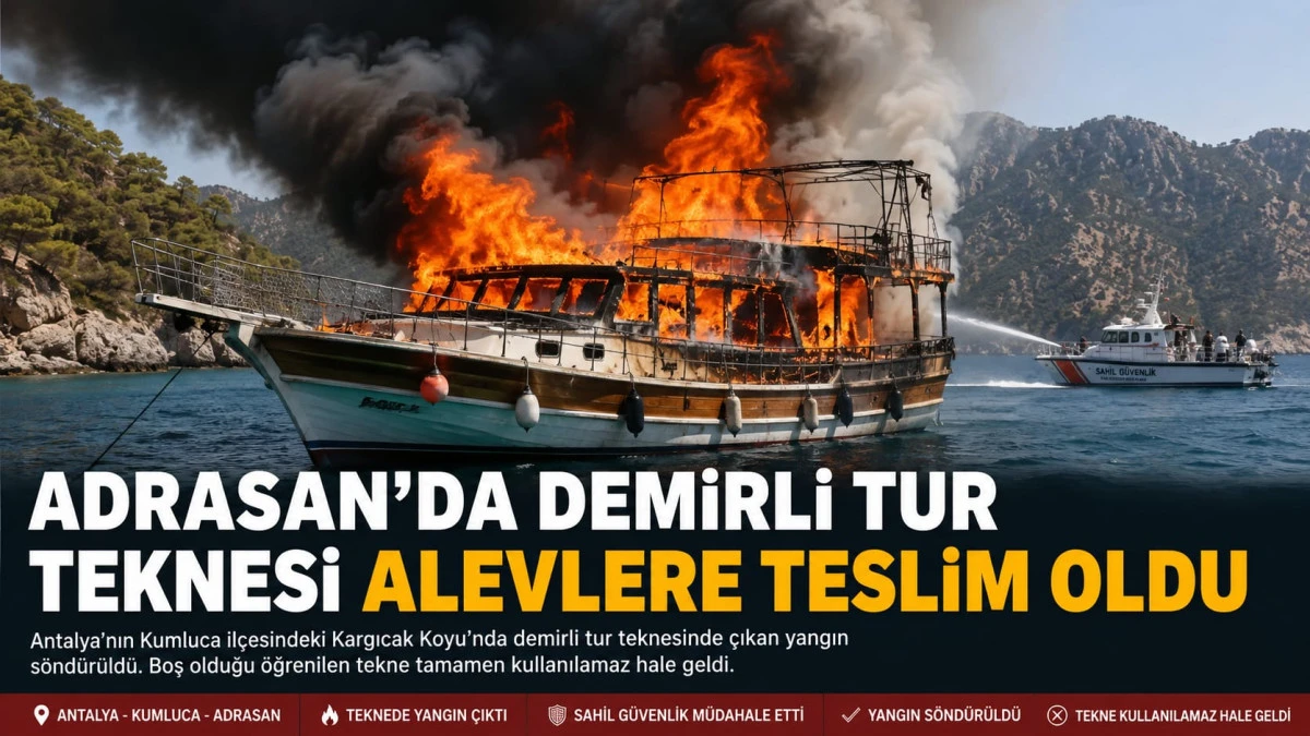 Adrasan'da Demirli Tur Teknesi Alevlere Teslim Oldu