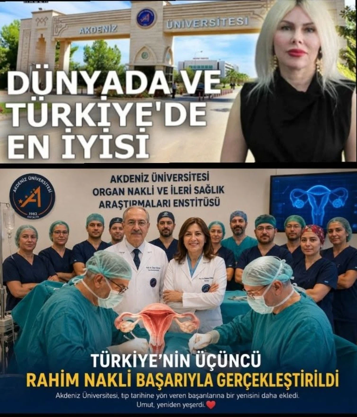 AKDENİZ &Uuml;NİVERSİTESİ'NDE T&Uuml;RKİYE'NİN &Uuml;&Ccedil;&Uuml;NC&Uuml; RAHİM NAKLİ BAŞARIYLA GER&Ccedil;EKLEŞTİRİLDİ