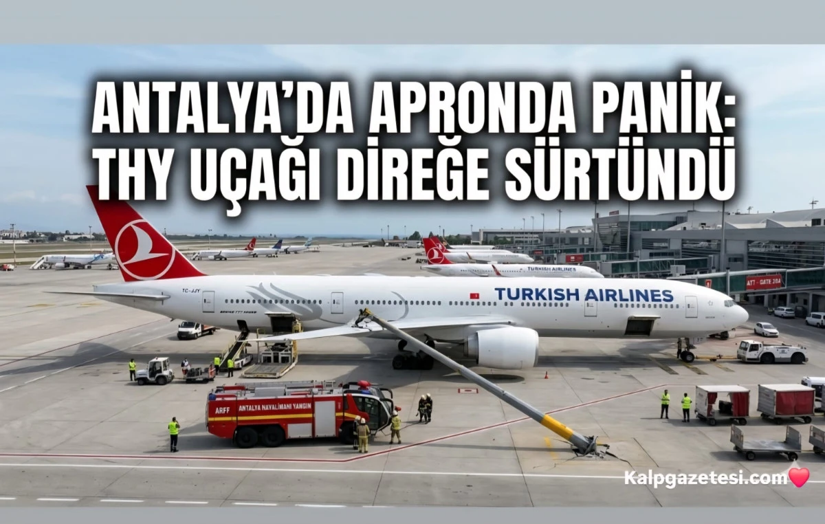 Antalya&rsquo;da Apronda Panik: THY U&ccedil;ağı Direğe S&uuml;rt&uuml;nd&uuml;
