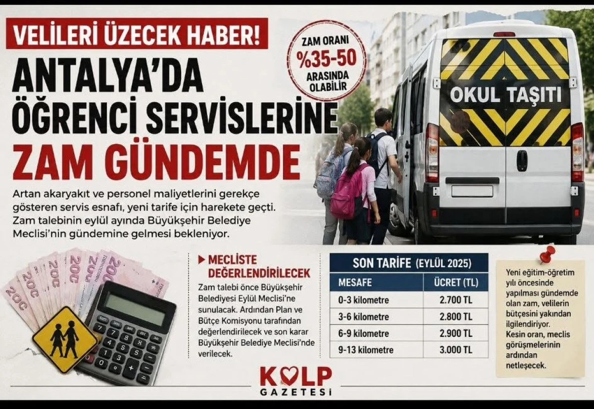 ANTALYA&rsquo;DA &Ouml;ĞRENCİ SERVİSLERİNE ZAM G&Uuml;NDEMDE