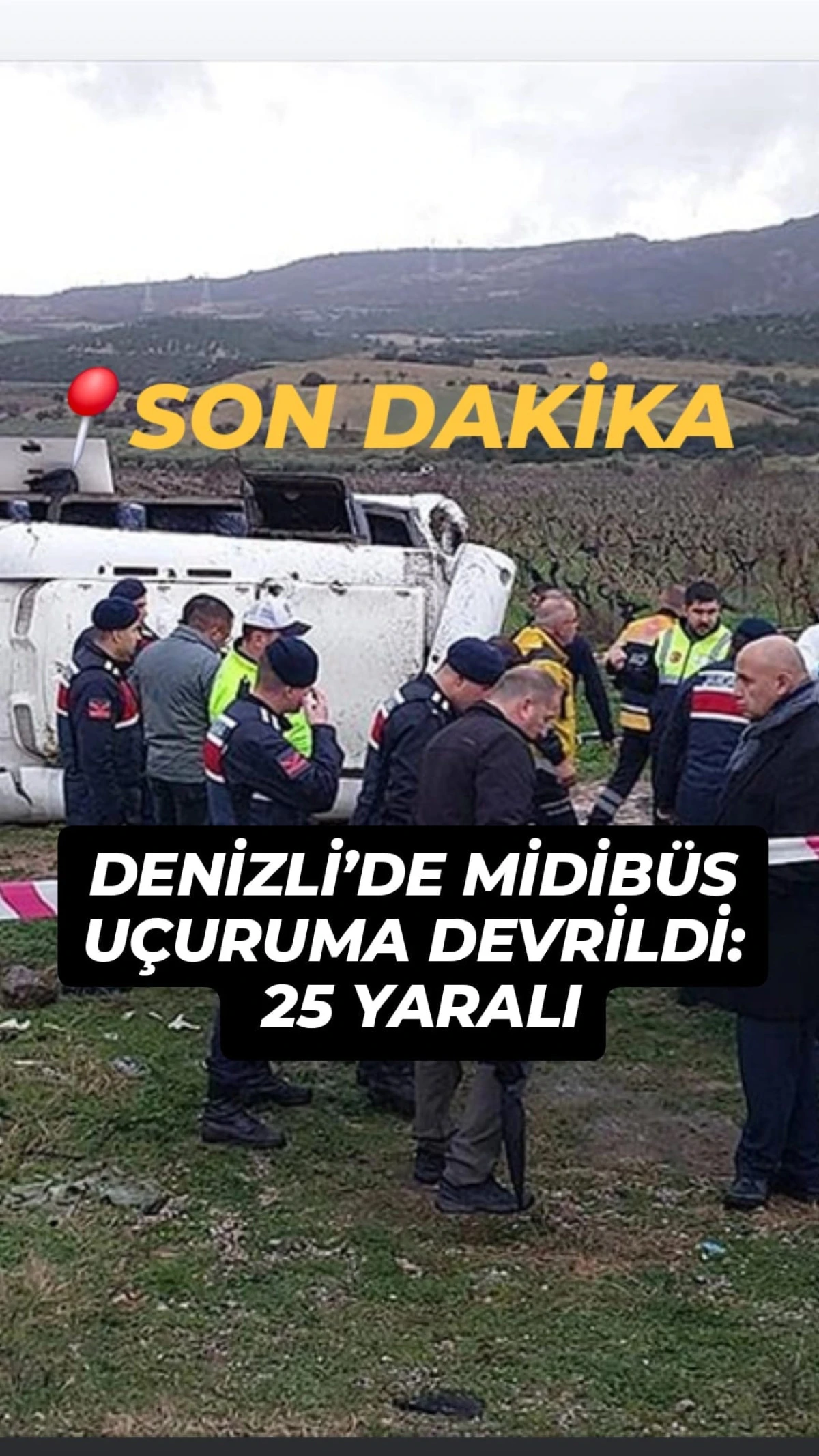 Denizli'de dehşet anları: Midib&uuml;s u&ccedil;uruma devrildi 25 yaralı var
