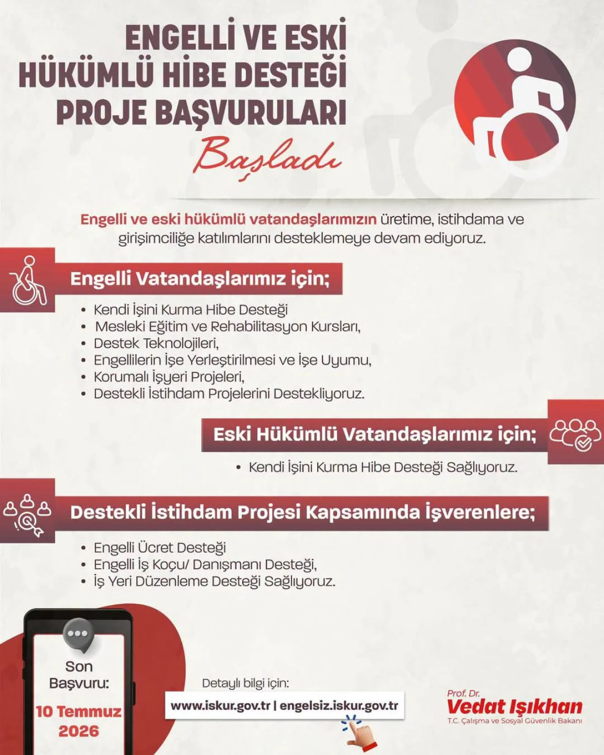İŞKUR&rsquo;dan Engelli ve Eski H&uuml;k&uuml;ml&uuml;lere Yeni Destek Hamlesi