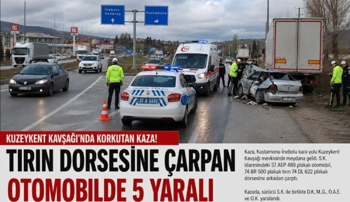 Korkutan Kaza: Tırın Dorsesine &Ccedil;arpan Otomobilde 5 Yaralı