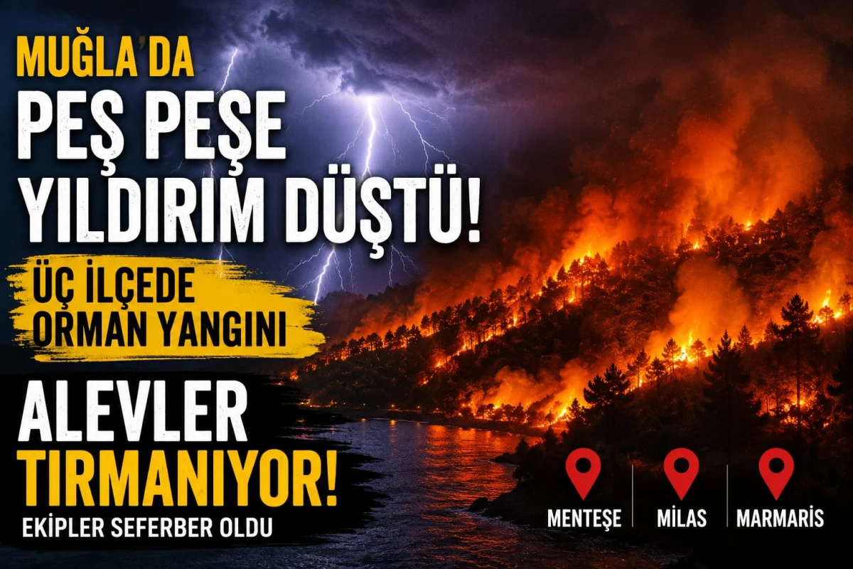 Muğla&rsquo;da Peş Peşe Yıldırım D&uuml;şt&uuml;: &Uuml;&ccedil; İl&ccedil;ede Orman Yangını B&uuml;y&uuml;yor!