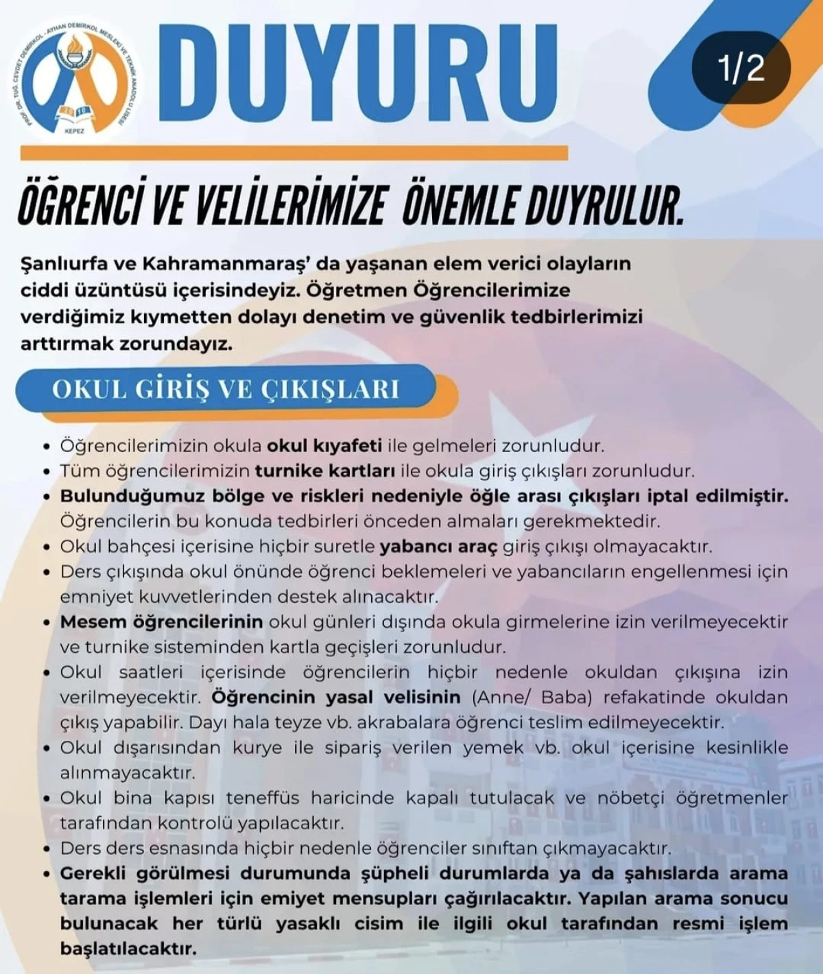 Okullarda G&uuml;venlik Alarmı: Yeni Kurallar T&uuml;m T&uuml;rkiye&rsquo;ye &Ouml;rnek