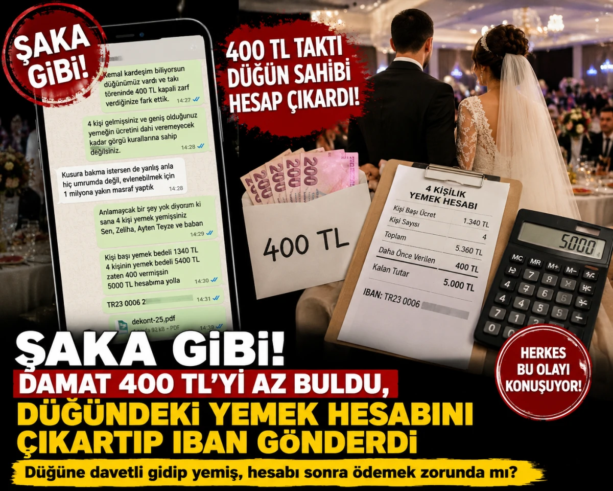 Şaka gibi! Damat 400 TL&rsquo;yi az buldu, d&uuml;ğ&uuml;ndeki yemek hesabını &ccedil;ıkarıp IBAN g&ouml;nderdi