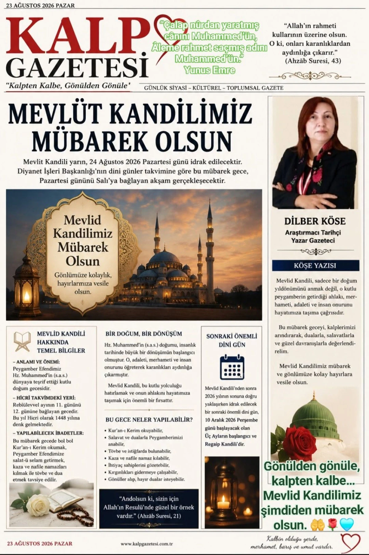 Yarın MEVLİD KANDİLİMİZ M&Uuml;BAREK OLSUN