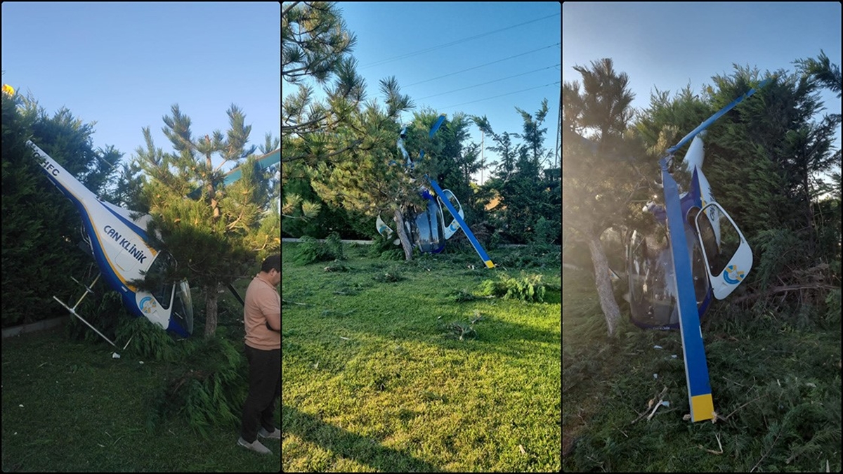 Afyonkarahisar’da bir otelin bahçesindeki ağaçlık alana helikopter düştü
