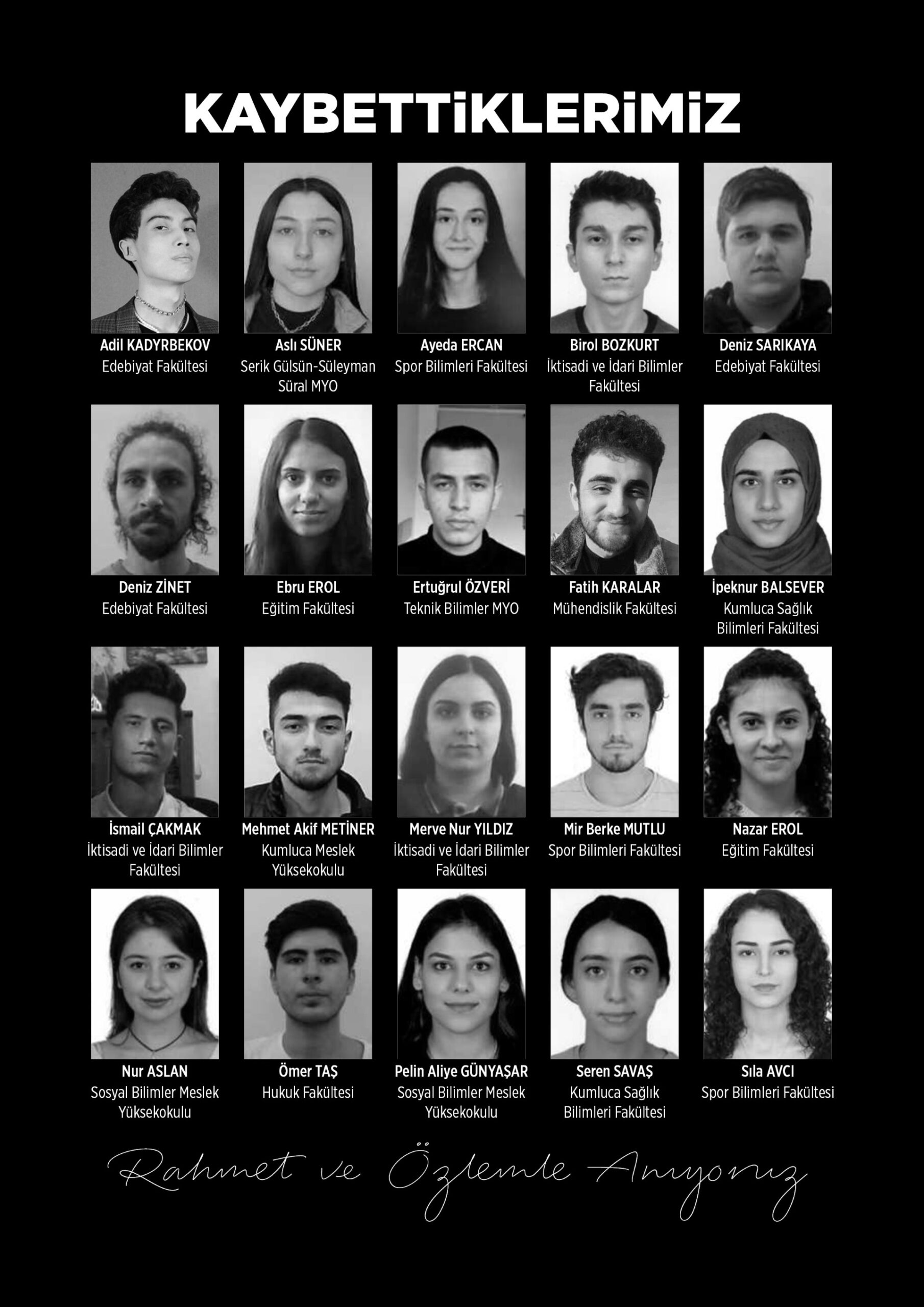 Akdeniz Üniversitesi depremde vefat eden öğrencilerini unutmadı